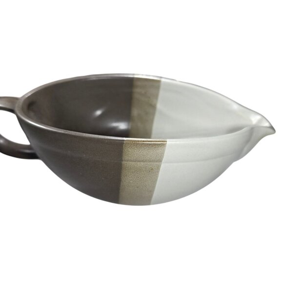 Vtg gravy boat McCoy 7128 Brown Cream stripe Ceramic holiday table serving - Picture 1 of 7